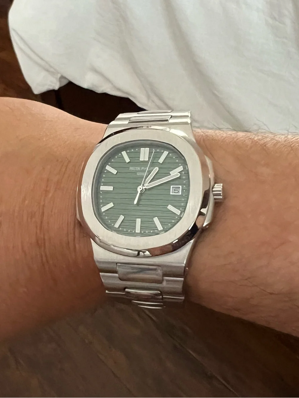 PP Men’s Stainless Steel Watch with Green Dial and Silver Bracelet
